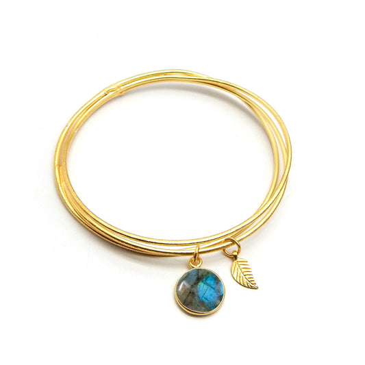 Labradorite Leaf Charm Bangle - An Indian Summer