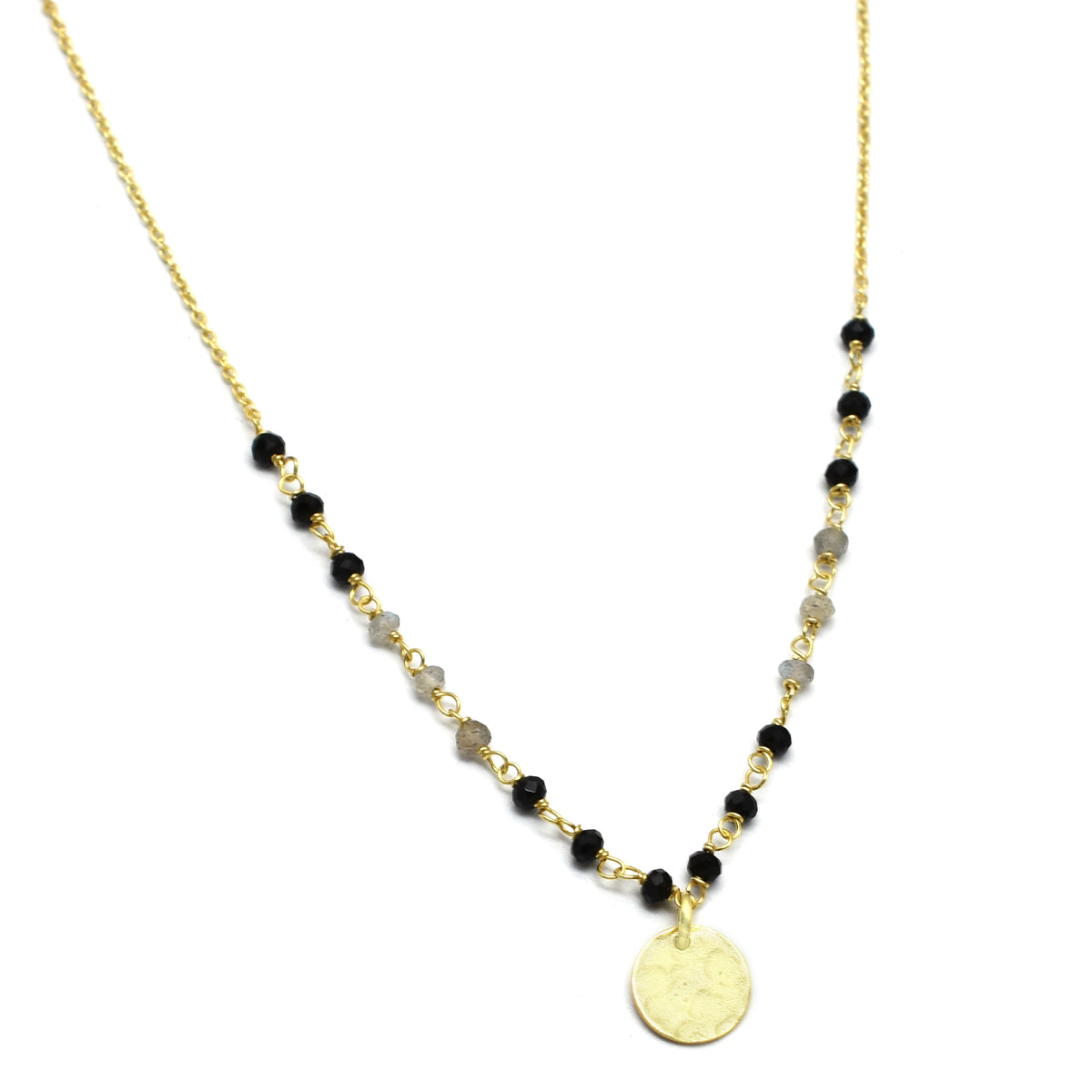 Black Onyx & Labradorite Disc Necklace - An Indian Summer