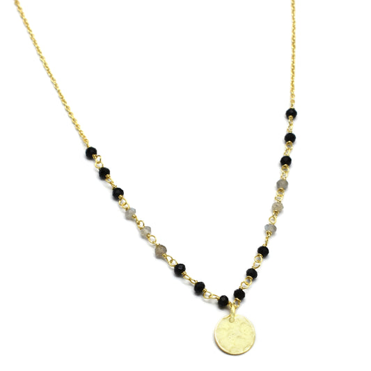 Black Onyx & Labradorite Disc Necklace - An Indian Summer