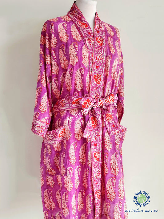 Kimono Robe | Paisley | Purple & Orange | Paisley Block Print | Hand Block Printed | Cotton Voile | An Indian Summer | Seasonless Timeless Sustainable Ethical Authentic Artisan Conscious Clothing Lifestyle Brand