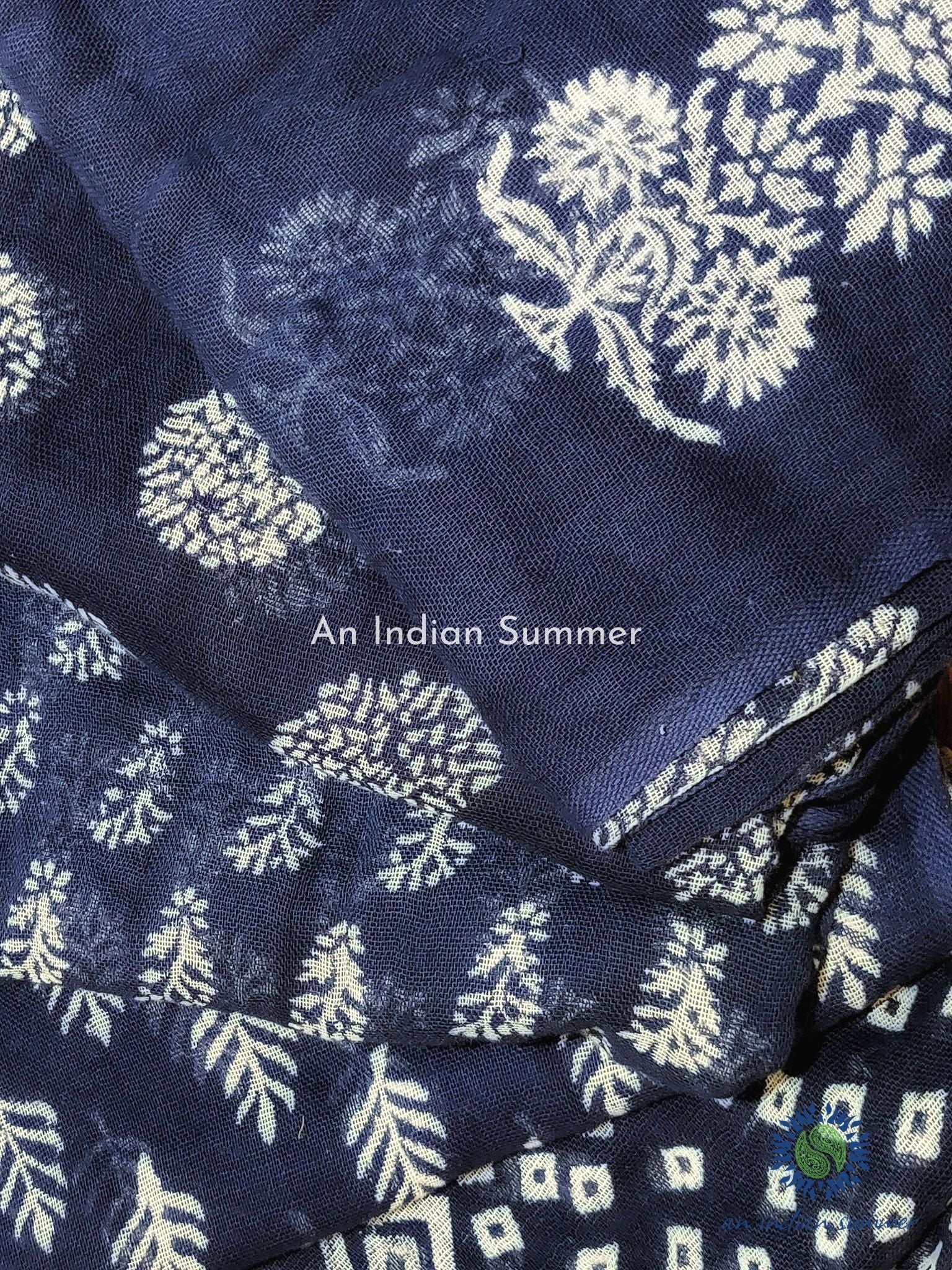 An Indian Summer All Designs Indigo Dyed Handloom Woven Hand Block Printed Cotton Gauze Scarf