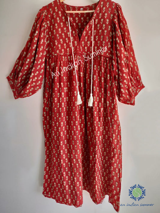 Aurelia Dress | Red Plant Dyed | Vintage Style Dress | Natural Dyed & Hand Block Printed | Cotton Voile | An Indian Summer | Seasonless Timeless Sustainable Ethical Authentic Artisan Conscious Clothing Lifestyle Brand