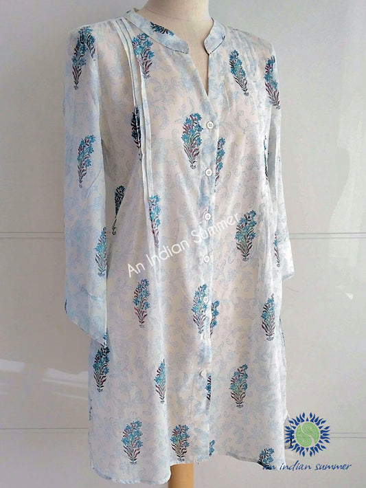 Cornflower Tunic Shirt | Nightshirt | Hand Block Printed | Cotton | An Indian Summer | Sustainable Ethical Artisan Timeless Conscious Responsible Clothing & Lifestyle Brand
