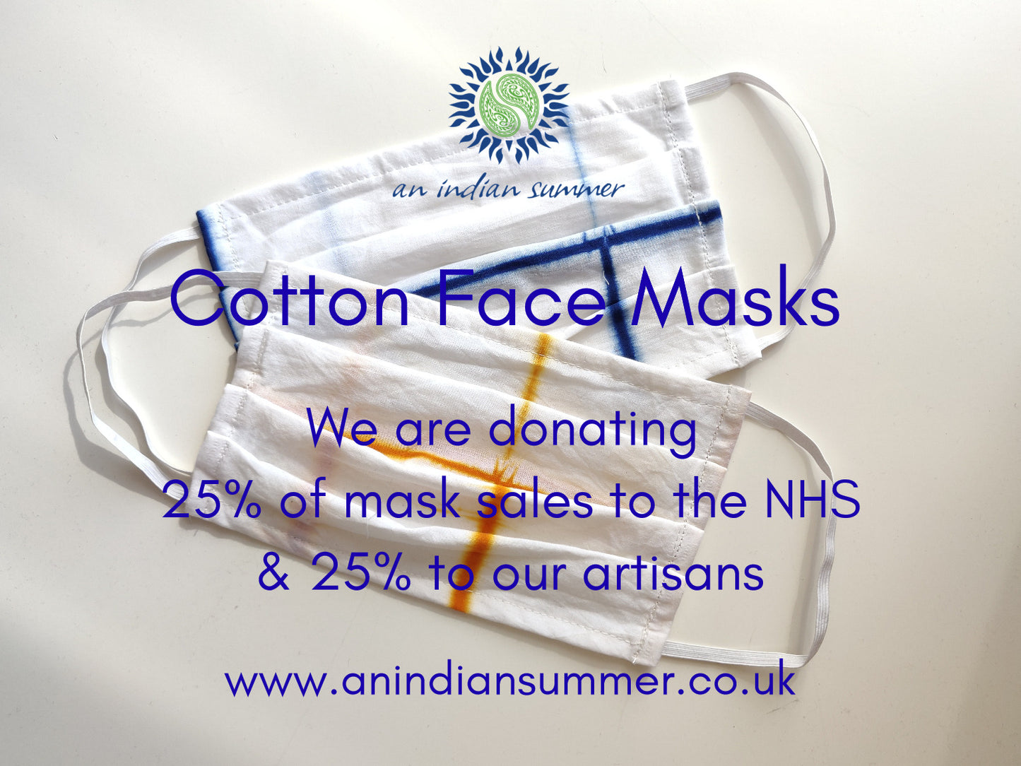 Cotton Face Mask | Handmade | Sustainable Hand Block Printed & Shibori Tie Dye | Cotton | An Indian Summer | Donations to the NHS & Artisans | Handmade | Sustainable & Sustainably Made