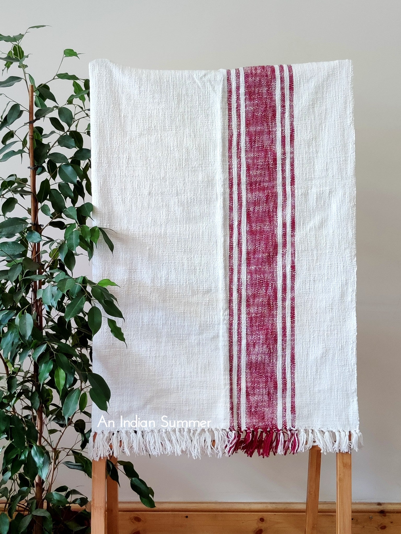 Red | French Stripe | Handwoven Khadi Cotton Throw | An Indian Summer | Seasonless Timeless Sustainable Ethical Authentic Artisan Conscious Clothing Lifestyle Brand