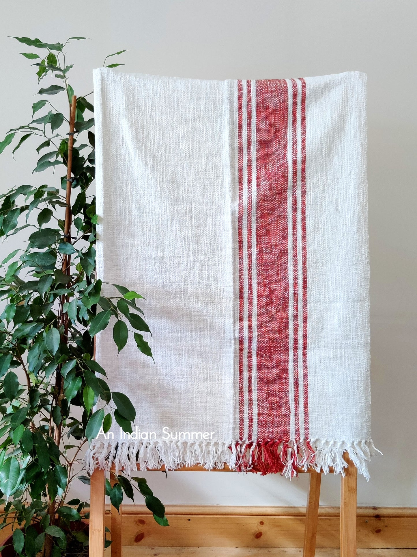 Rust Orange | French Stripe | Handwoven Khadi Cotton Throw | An Indian Summer | Seasonless Timeless Sustainable Ethical Authentic Artisan Conscious Clothing Lifestyle Brand