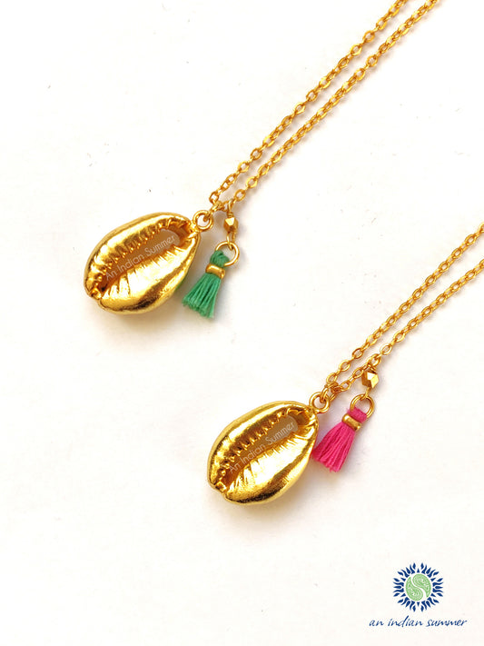 Gold Cowrie Shell Necklace | Sterling Silver Plated & 22 Carat Gold Plated | An Indian Summer | Seasonless Timeless Sustainable Ethical Authentic Artisan Conscious Clothing Lifestyle Brand