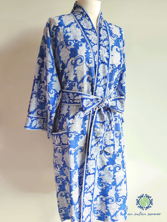 Kimono Robe | Japonica | Blue & White | Paisley Block Print | Hand Block Printed | Cotton Voile | An Indian Summer | Seasonless Timeless Sustainable Ethical Authentic Artisan Conscious Clothing Lifestyle Brand