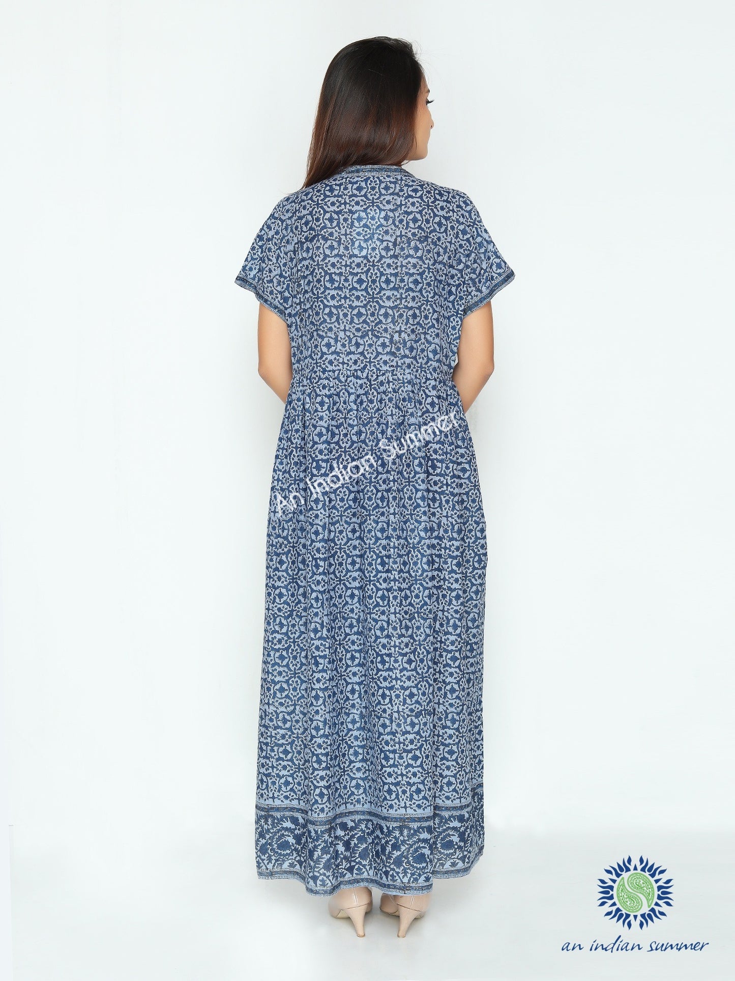 Lilia Dress | Blue | Floral Print | Cotton Voile | An Indian Summer | Seasonless Timeless Sustainable Ethical Authentic Artisan Conscious Clothing Lifestyle Brand