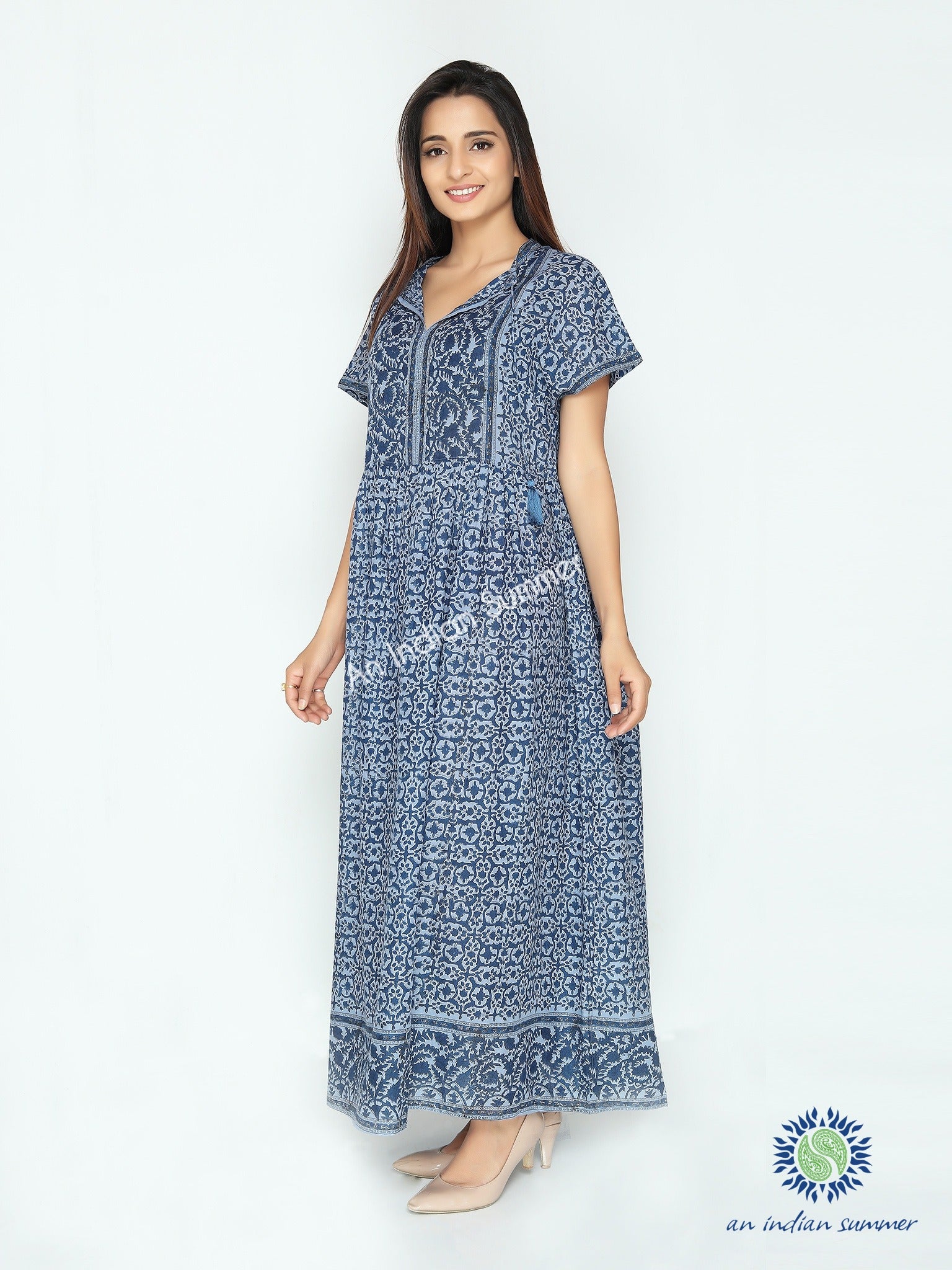 Lilia Dress | Blue | Floral Print | Cotton Voile | An Indian Summer | Seasonless Timeless Sustainable Ethical Authentic Artisan Conscious Clothing Lifestyle Brand