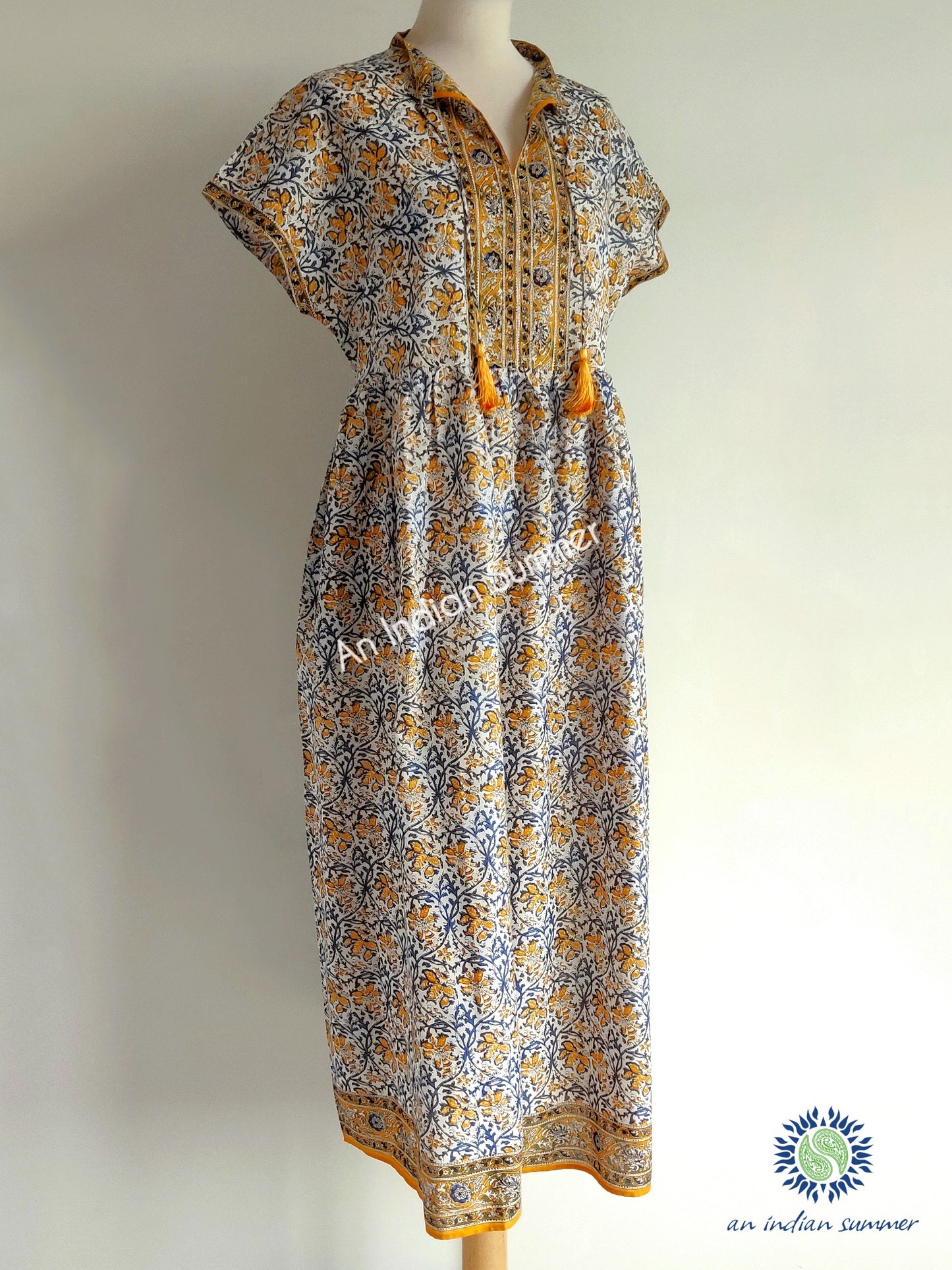Lilia Dress | Yellow Blue | Floral Print | Block Print Dress | Cotton Voile | An Indian Summer | Seasonless Timeless Sustainable Ethical Authentic Artisan Conscious Clothing Lifestyle Brand