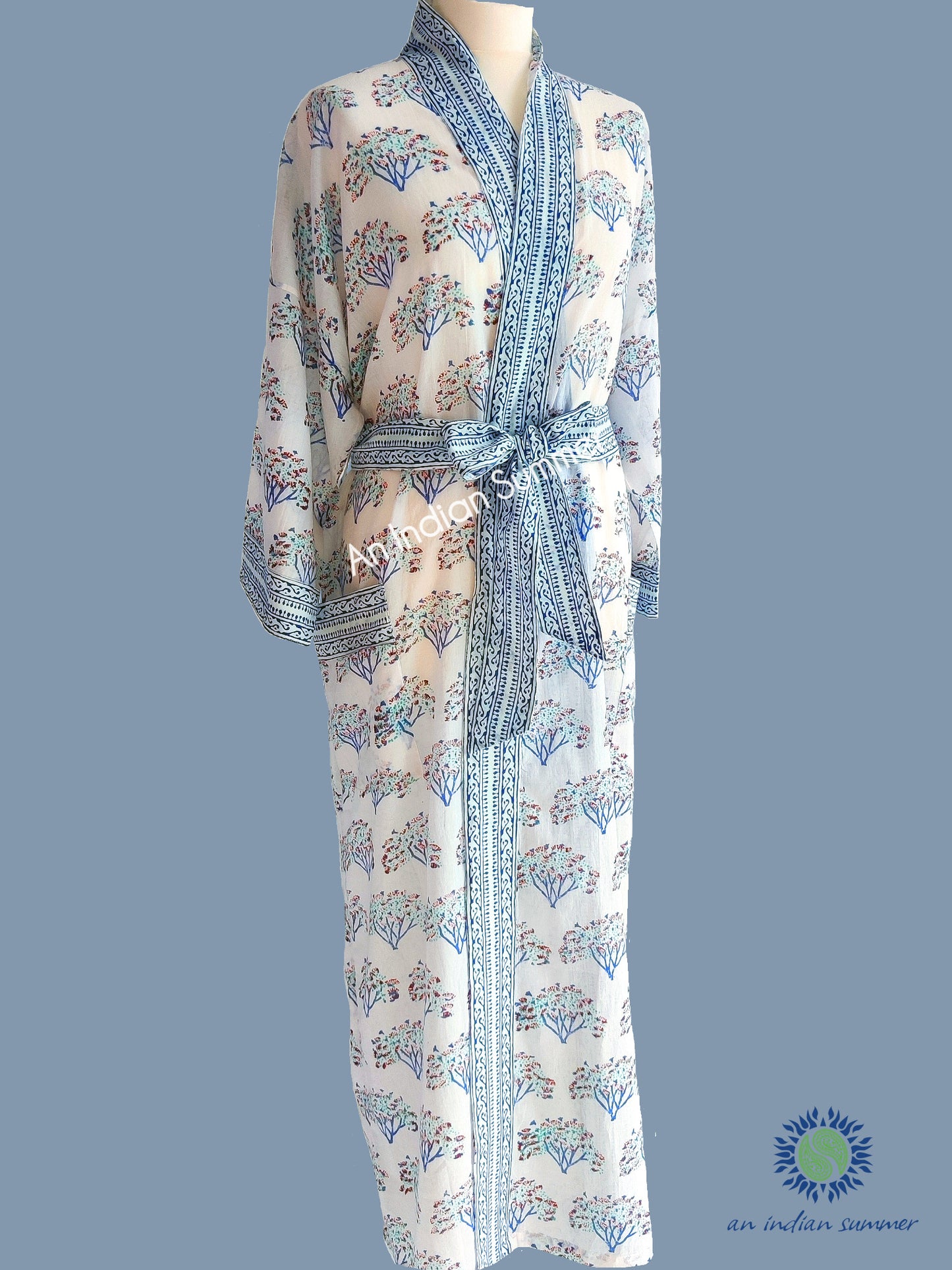 Long Kimono Robe | Bonsai Tree | Tree Block Print | Hand Block Printed | Cotton Voile | An Indian Summer | Seasonless Timeless Sustainable Ethical Authentic Artisan Conscious Clothing Lifestyle Brand