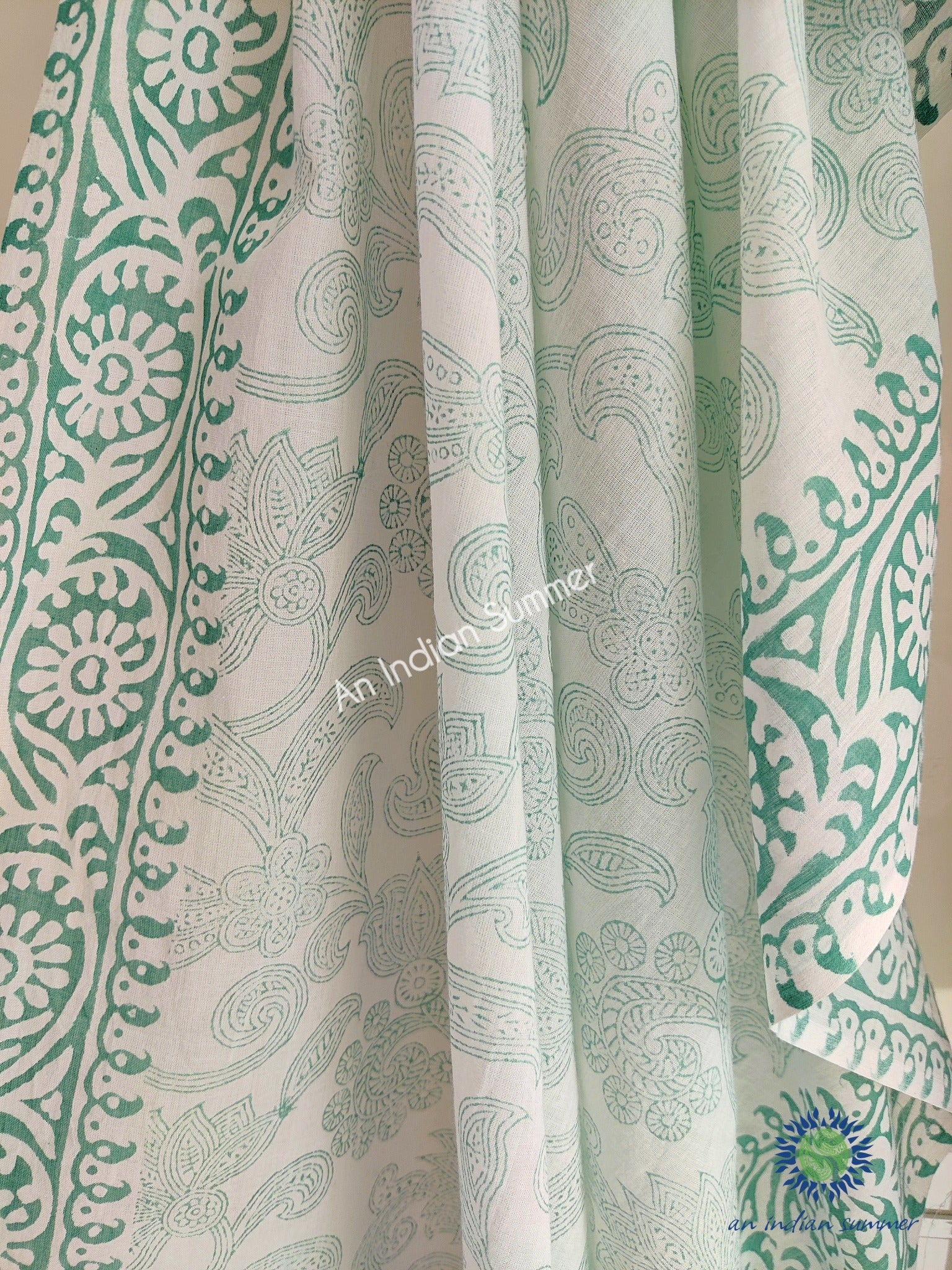 Paisley Sarong Pareo | Green | Hand Block Printed | Hand Block Printed | Cotton Voile | An Indian Summer | Seasonless Timeless Sustainable Ethical Authentic Artisan Conscious Clothing Lifestyle Brand