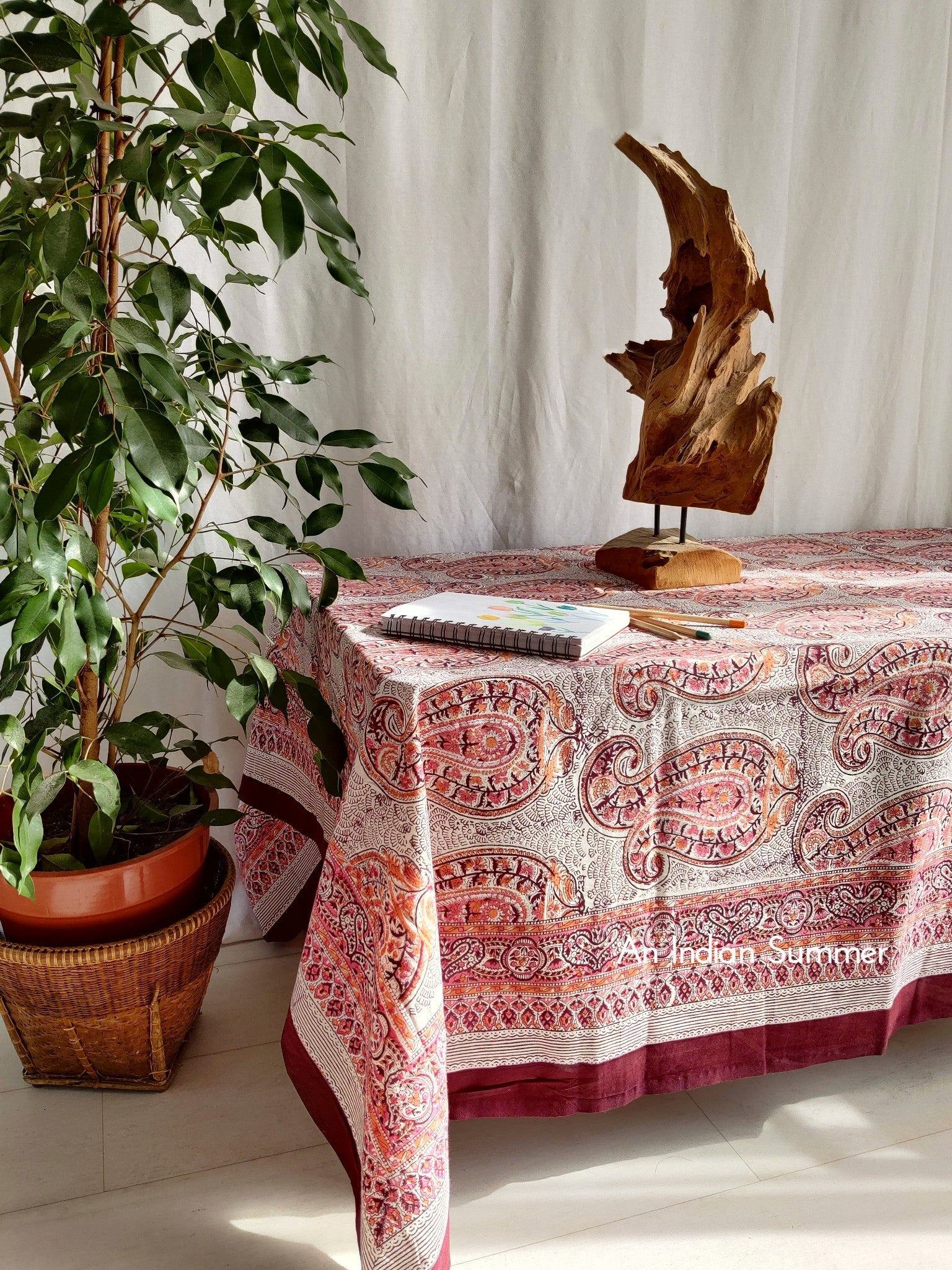 Paisley Orange | Tablecloth | Hand Block Printed | Cotton | An Indian Summer | Seasonless Timeless Sustainable Ethical Authentic Artisan Conscious Clothing Lifestyle Brand