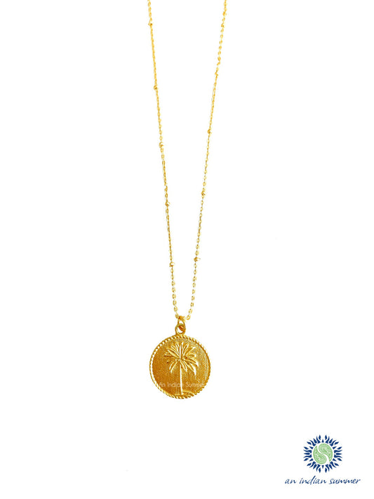 Coin Pendant Necklace - Palm Tree | 22 Carat Gold Plated Semi Precious Stones | An Indian Summer | Seasonless Timeless Sustainable Ethical Authentic Artisan Conscious Clothing Lifestyle Brand