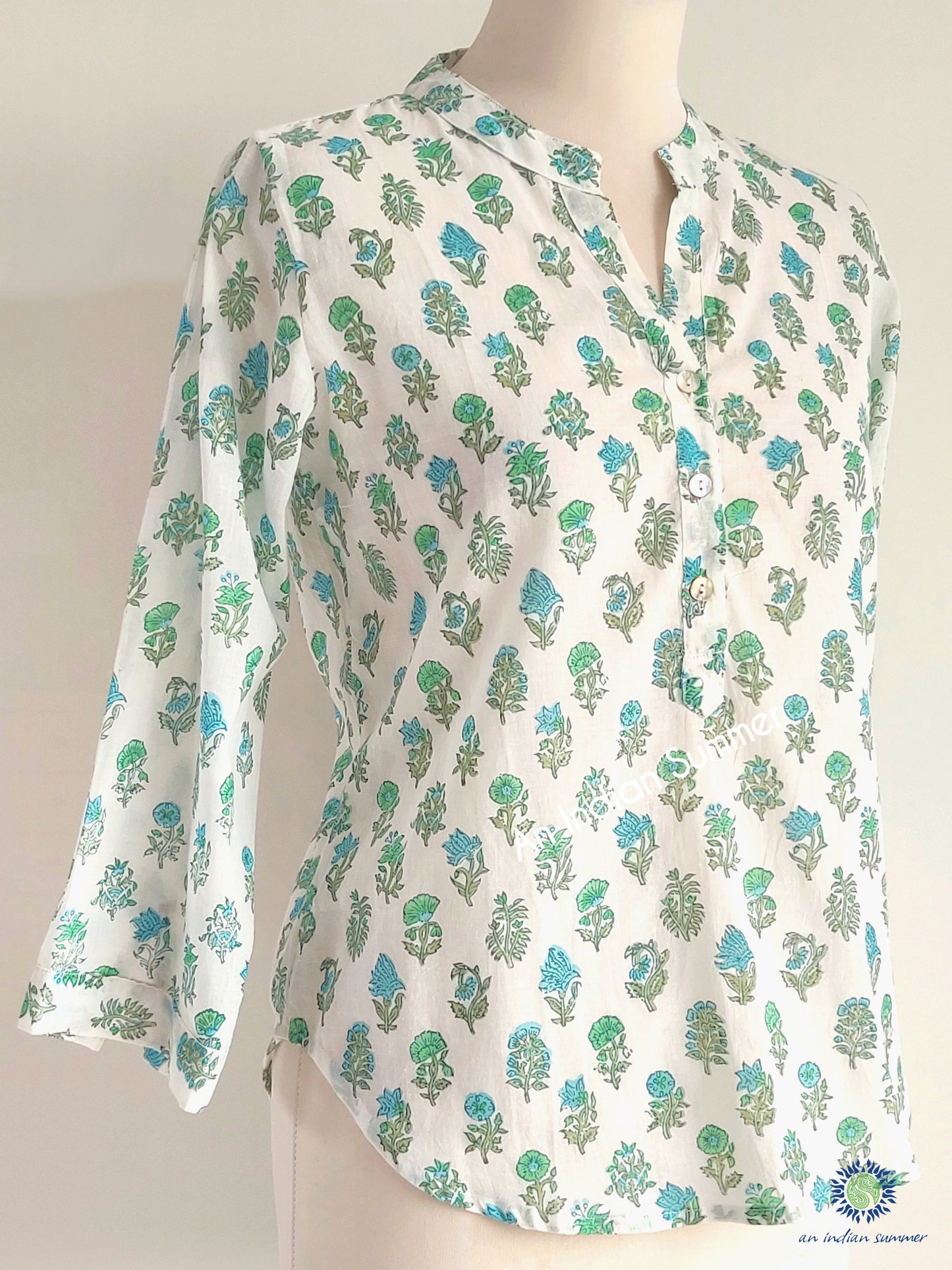Pippa Top Jade | Mughal Floral Block Print | Hand Block Printed | Cotton Voile | An Indian Summer | Seasonless Timeless Sustainable Ethical Authentic Artisan Conscious Clothing Lifestyle Brand