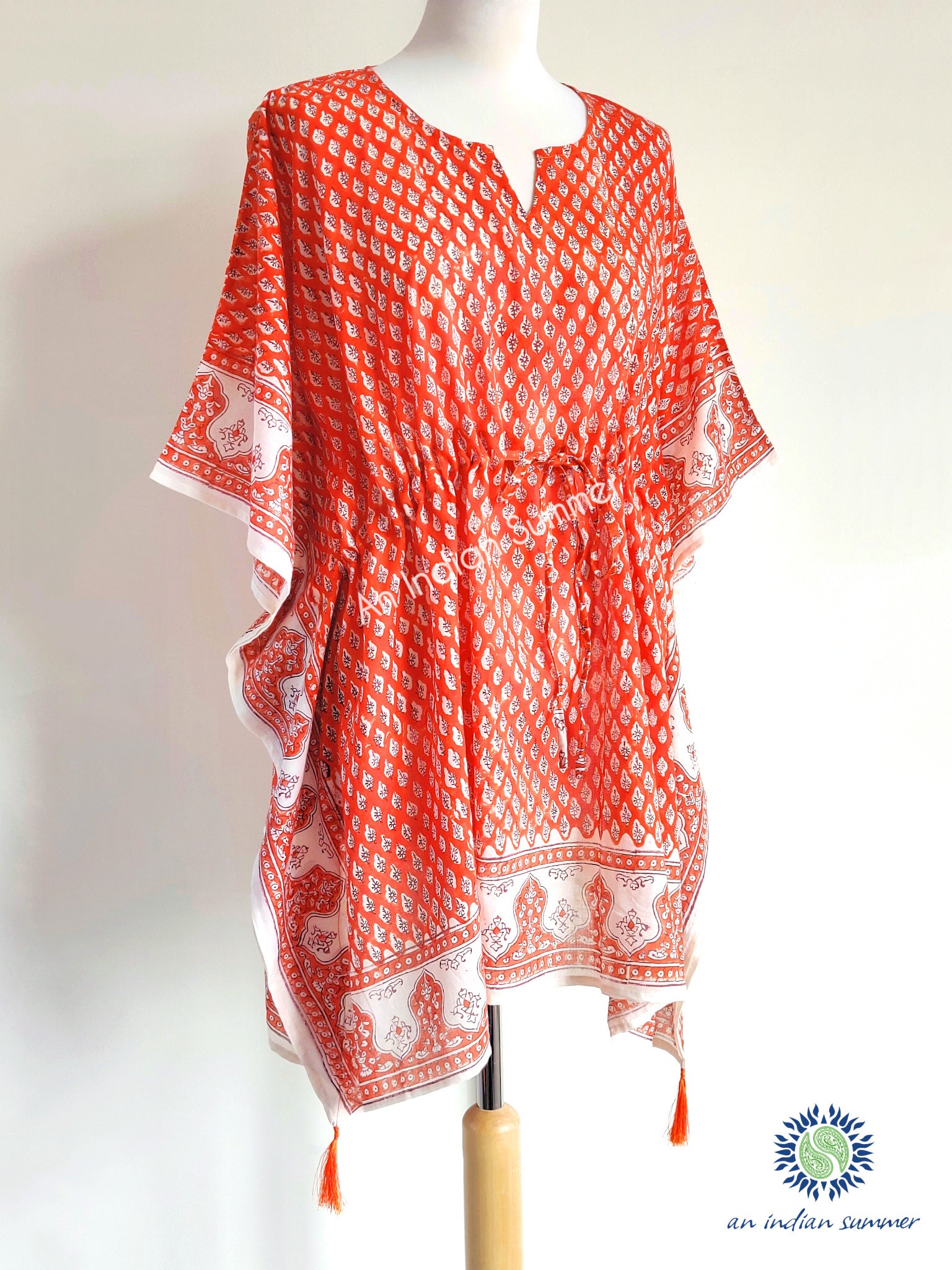Sprig Poncho Kaftan | Orange | Hand Block Printed | Cotton Voile | An Indian Summer | Seasonless Timeless Sustainable Ethical Authentic Artisan Conscious Clothing Lifestyle Brand