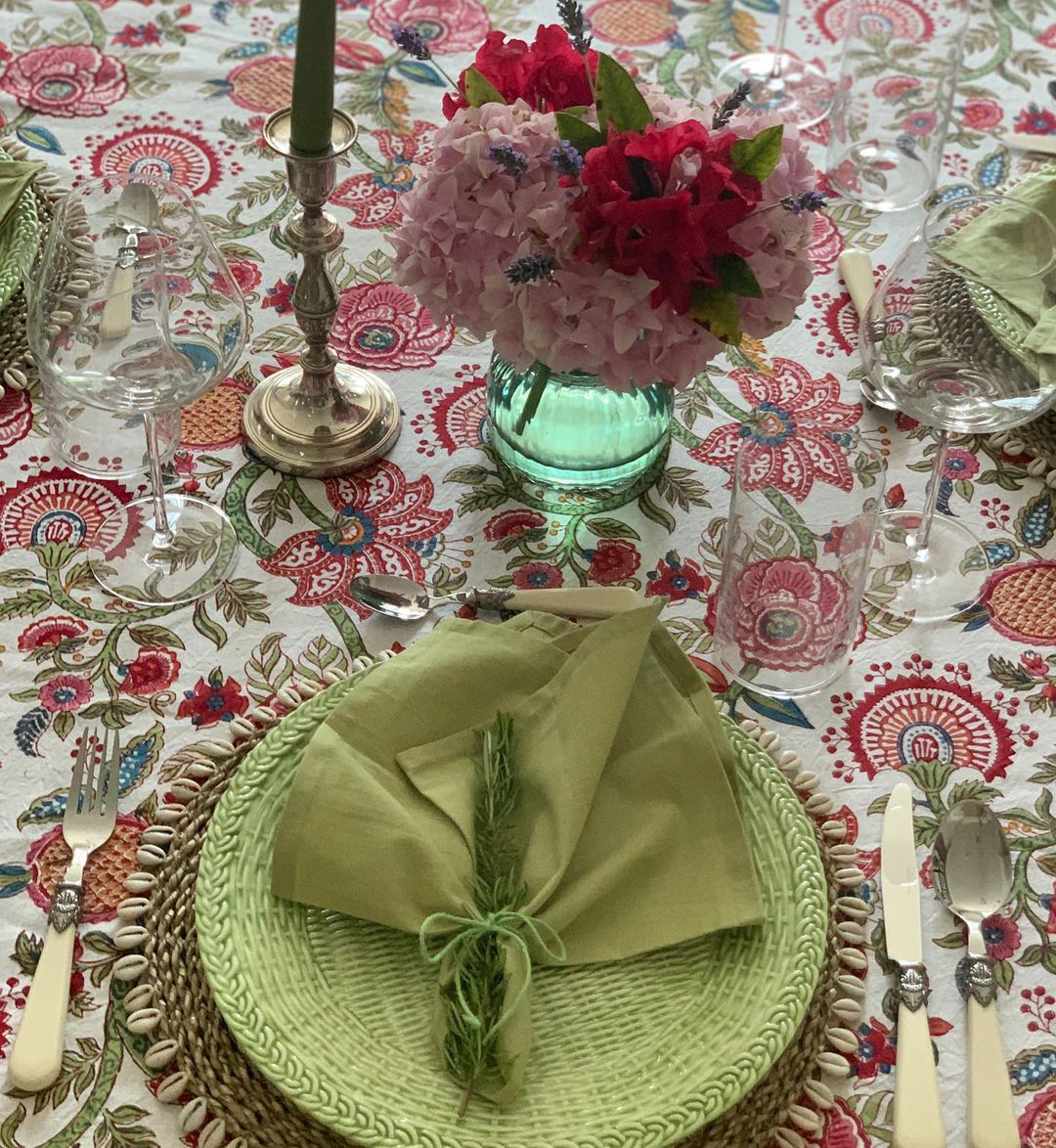 Tapestry White Multicoloured | Tablecloth | Hand Block Printed | Cotton | An Indian Summer | Seasonless Timeless Sustainable Ethical Authentic Artisan Conscious Clothing Lifestyle Brand