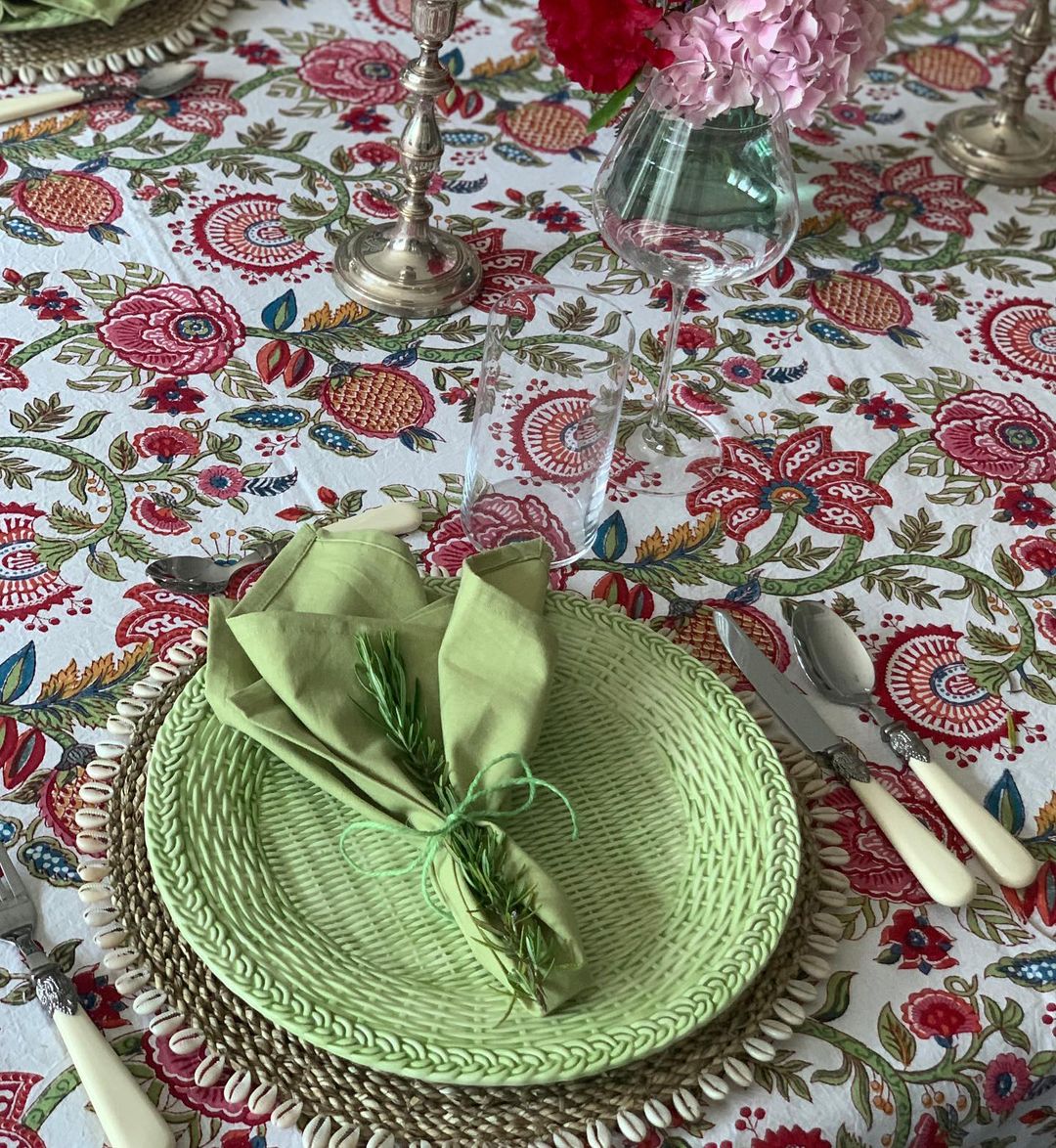 Tapestry White Multicoloured | Tablecloth | Hand Block Printed | Cotton | An Indian Summer | Seasonless Timeless Sustainable Ethical Authentic Artisan Conscious Clothing Lifestyle Brand