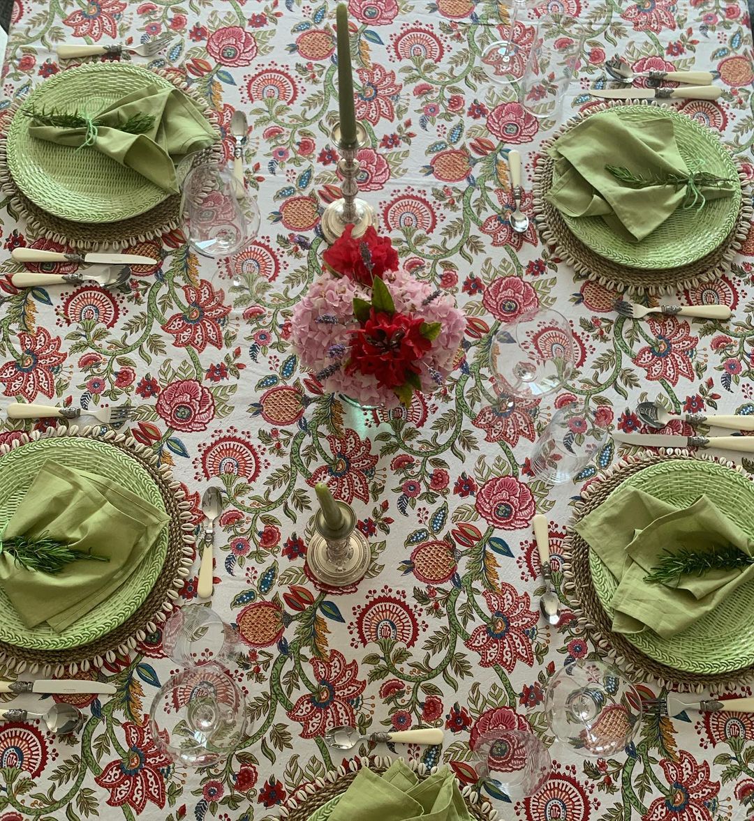 Tapestry White Multicoloured | Tablecloth | Hand Block Printed | Cotton | An Indian Summer | Seasonless Timeless Sustainable Ethical Authentic Artisan Conscious Clothing Lifestyle Brand