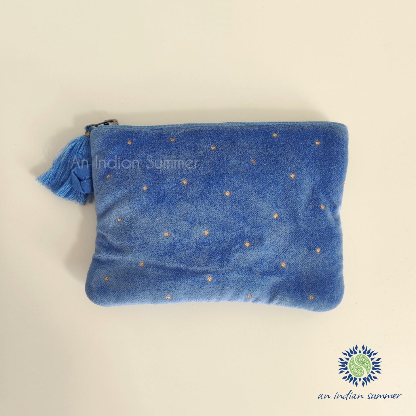 Velvet Purse | Powder Blue with Gold Stars | Cotton Velvet | An Indian Summer | Seasonless Timeless Sustainable Ethical Authentic Artisan Conscious Clothing Lifestyle Brand
