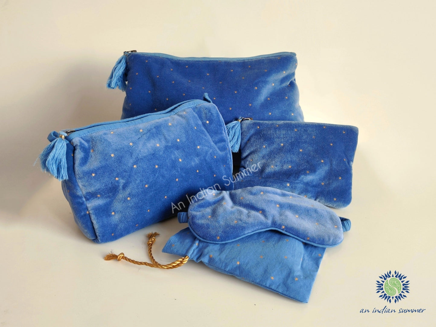 Velvet Pouches | Powder Blue with Gold Stars | Cotton Velvet | An Indian Summer | Seasonless Timeless Sustainable Ethical Authentic Artisan Conscious Clothing Lifestyle Brand