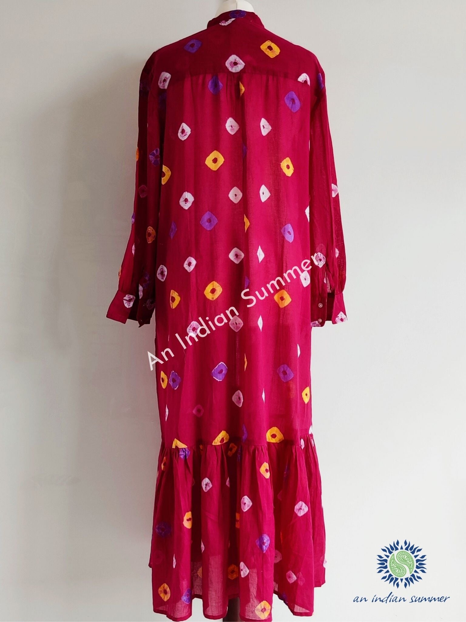 Aditi Bandhani Dress Garnet Red | Hand Tie Dyed | An Indian Summer | Seasonless Timeless Sustainable Ethical Authentic Artisan Conscious Clothing Lifestyle Brand