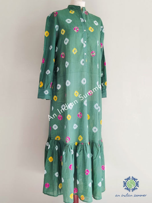 Aditi Bandhani Dress Jade Green | Hand Tie Dyed | An Indian Summer | Seasonless Timeless Sustainable Ethical Authentic Artisan Conscious Clothing Lifestyle Brand