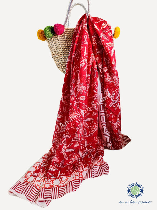 Clematis Sarong | Red Floral Print | Hand Block Printed | Cotton Voile | An Indian Summer | Seasonless Timeless Sustainable Ethical Authentic Artisan Conscious Clothing Lifestyle Brand