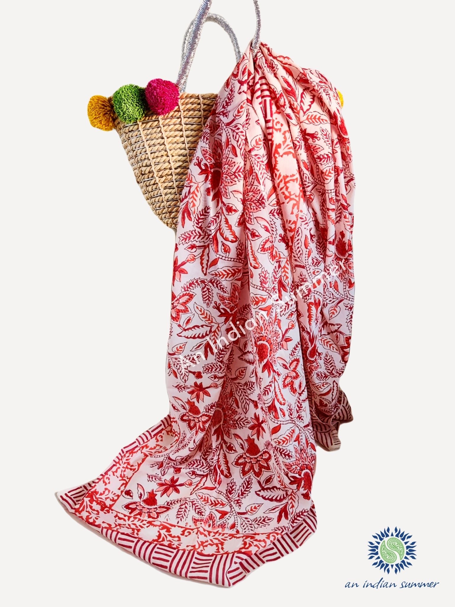 Clematis Sarong | White & Red Floral Print | Hand Block Printed | Cotton Voile | An Indian Summer | Seasonless Timeless Sustainable Ethical Authentic Artisan Conscious Clothing Lifestyle Brand