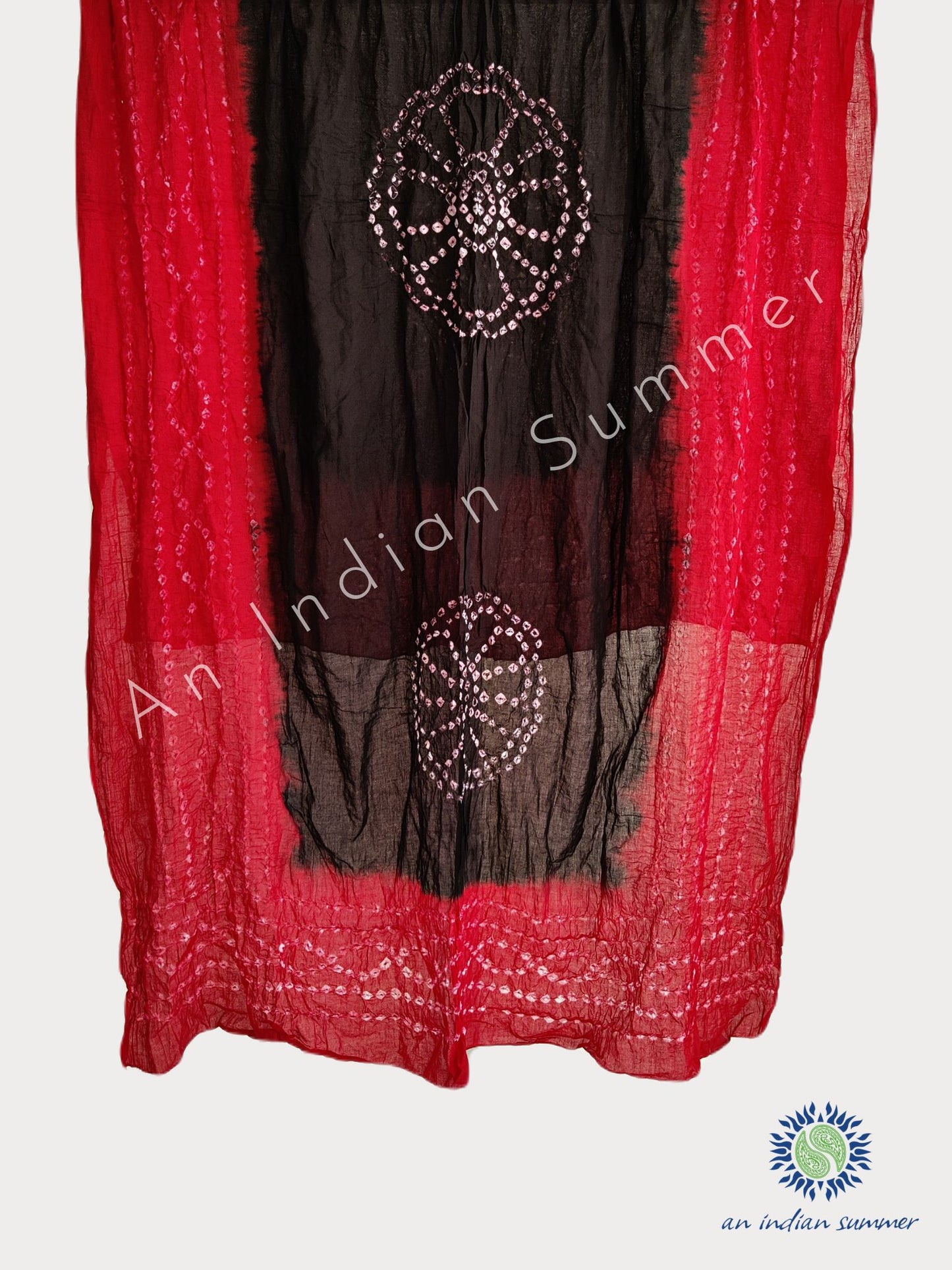 Black & Red | Contrast Bandhani Sarongs Pareos Shawls | Bandhej Tie Dye | Hand Tie-Dyed | Cotton Voile | An Indian Summer | Seasonless Timeless Sustainable Ethical Authentic Artisan Conscious Clothing Lifestyle Brand