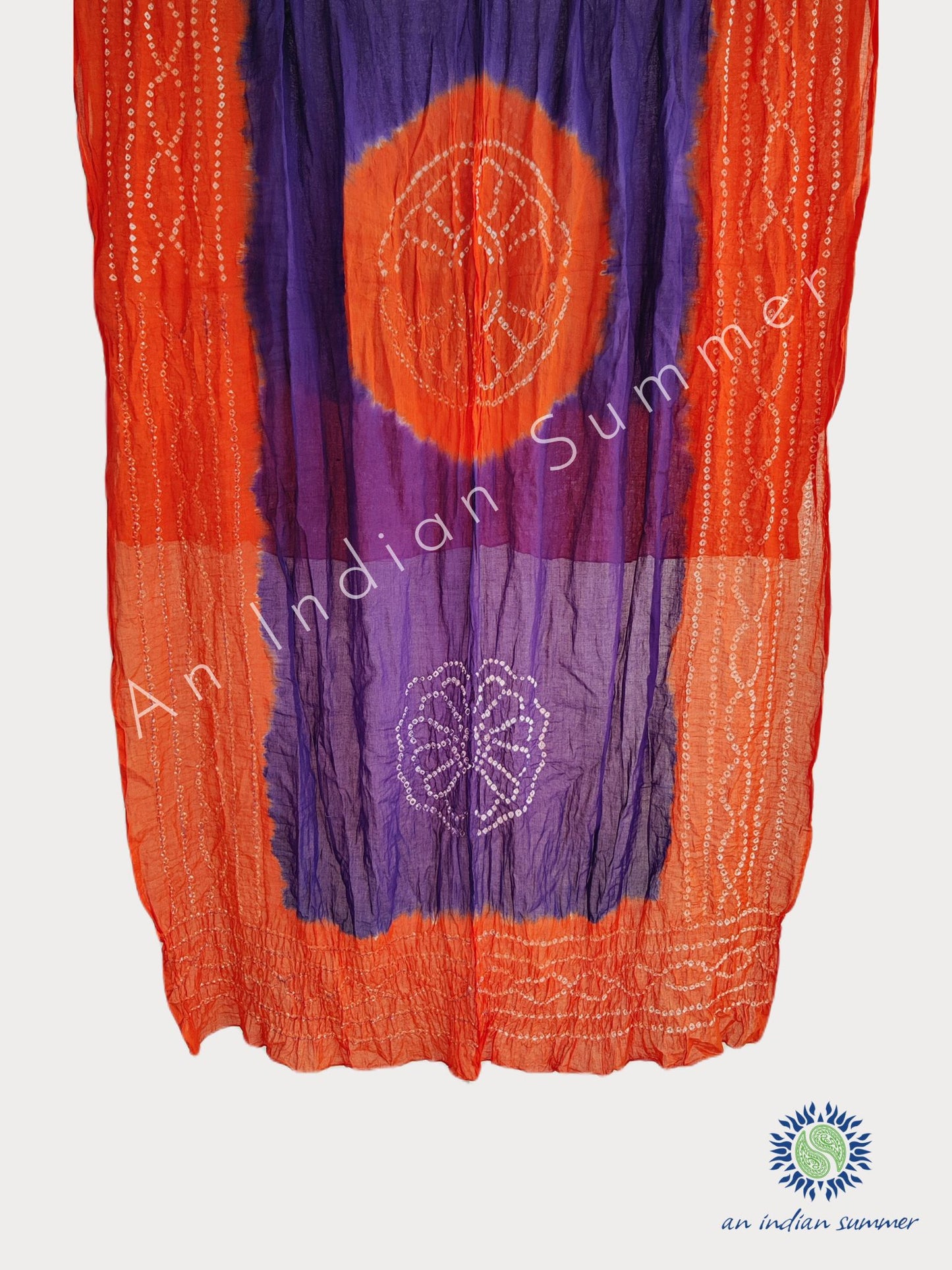 Purple & Orange | Contrast Bandhani Sarongs Pareos Shawls | Bandhej Tie Dye | Hand Tie-Dyed | Cotton Voile | An Indian Summer | Seasonless Timeless Sustainable Ethical Authentic Artisan Conscious Clothing Lifestyle Brand