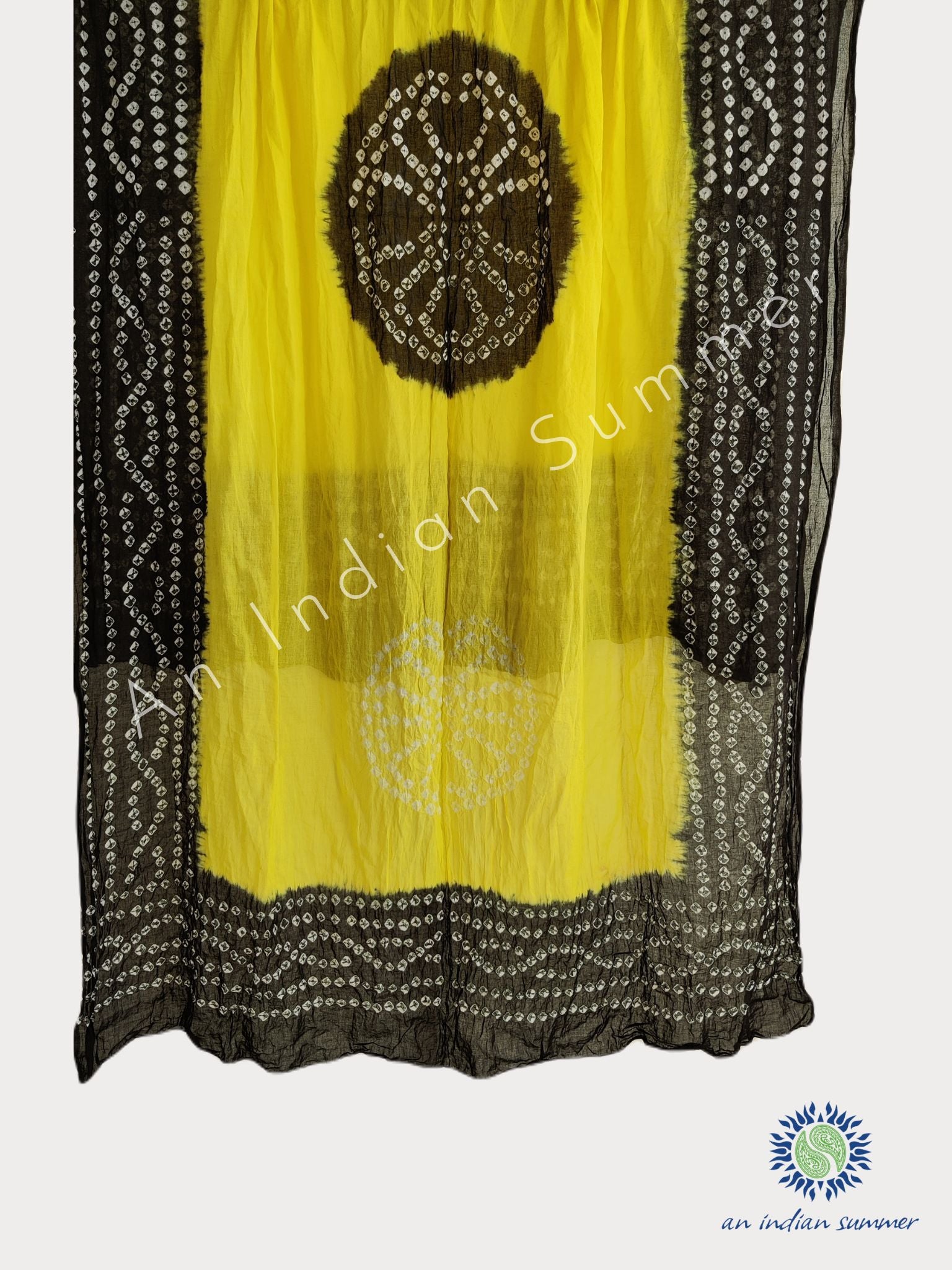 Yellow & Black | Contrast Bandhani Sarongs Pareos Shawls | Bandhej Tie Dye | Hand Tie-Dyed | Cotton Voile | An Indian Summer | Seasonless Timeless Sustainable Ethical Authentic Artisan Conscious Clothing Lifestyle Brand