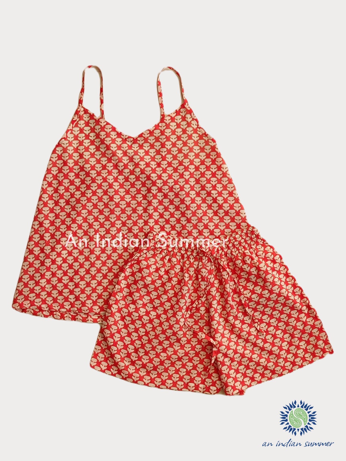 Coral | Daisy Cami Set | Hand Block Printed | Cotton Voile | An Indian Summer | Seasonless Timeless Sustainable Ethical Authentic Artisan Conscious Clothing Lifestyle Brand