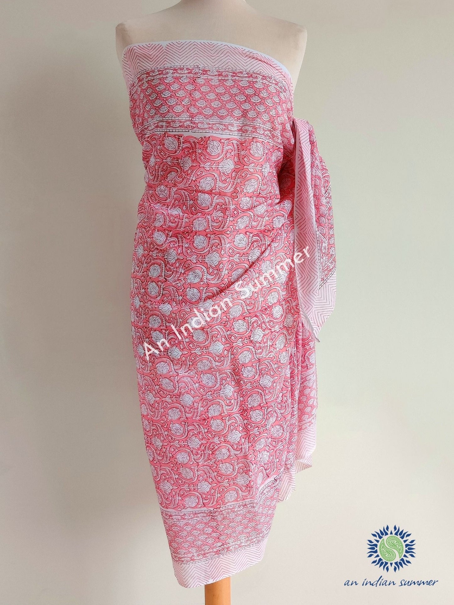 Darling Buds of May Sarong Pareo | Pink | Hand Block Printed | Soft Cotton Voile | An Indian Summer | Seasonless Timeless Sustainable Ethical Authentic Artisan Conscious Clothing Lifestyle Brand