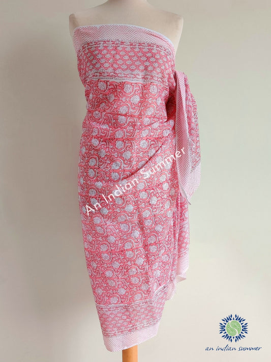 Darling Buds of May Sarong Pareo | Pink | Hand Block Printed | Soft Cotton Voile | An Indian Summer | Seasonless Timeless Sustainable Ethical Authentic Artisan Conscious Clothing Lifestyle Brand