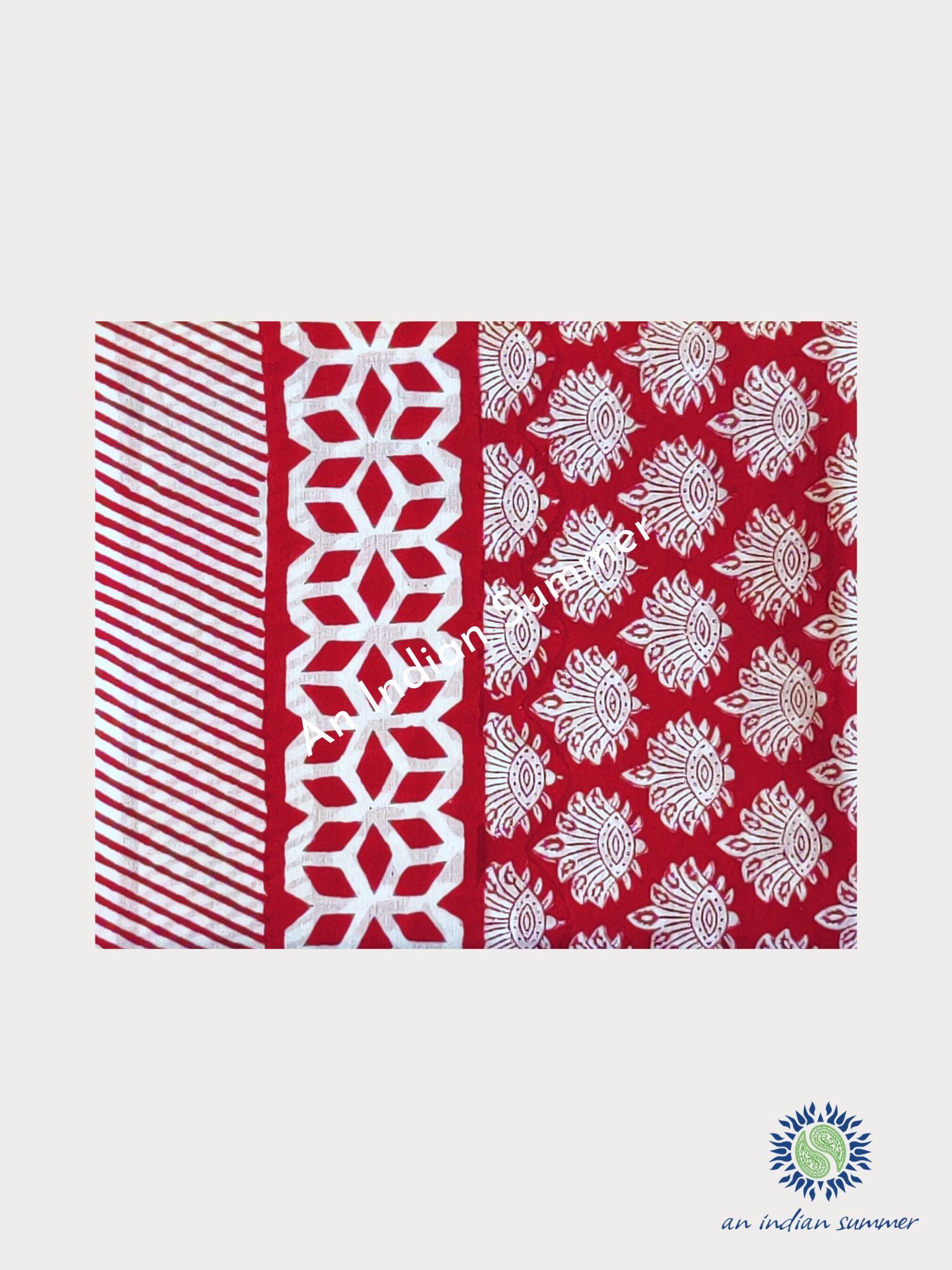 An Indian Summer | Fern Sarong Pareo | Red | Soft Cotton | Hand Block Printed
