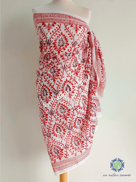 Flame Sarong Pareo | Orange | Hand Block Printed | Soft Cotton Voile | An Indian Summer | Seasonless Timeless Sustainable Ethical Authentic Artisan Conscious Clothing Lifestyle Brand