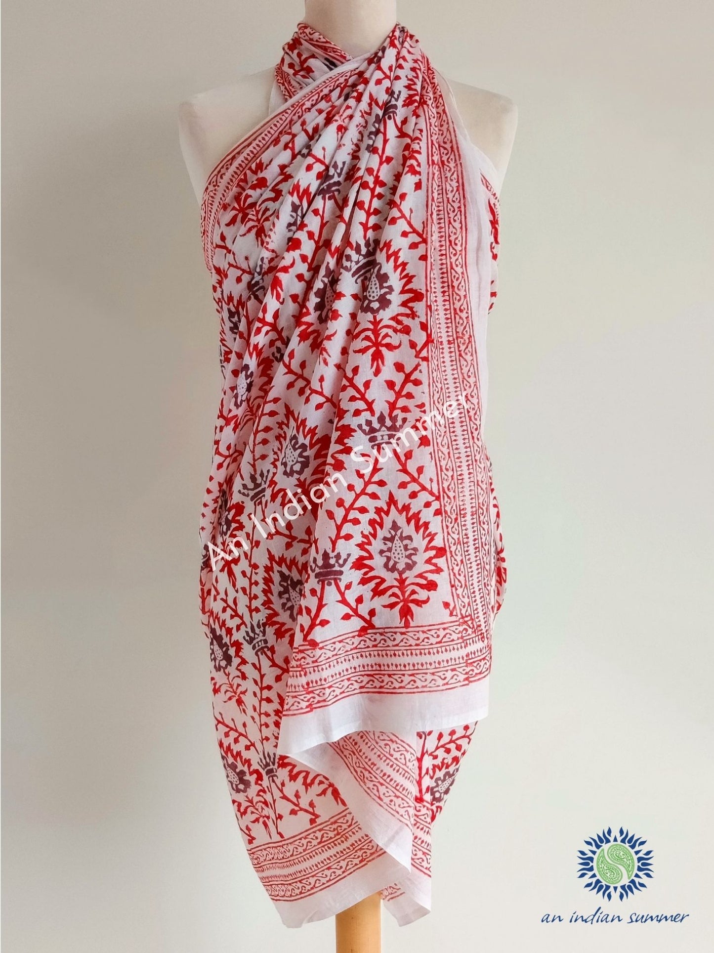 Flame Sarong Pareo | Orange | Hand Block Printed | Soft Cotton Voile | An Indian Summer | Seasonless Timeless Sustainable Ethical Authentic Artisan Conscious Clothing Lifestyle Brand