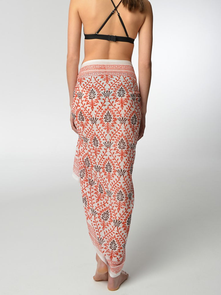 Flame Sarong Pareo | Orange | Hand Block Printed | Soft Cotton Voile | An Indian Summer | Seasonless Timeless Sustainable Ethical Authentic Artisan Conscious Clothing Lifestyle Brand
