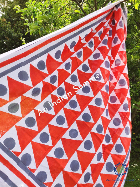 Virtue is Bold Sarong Pareo | Orange & Grey Geometric Print | Hand Block Printed | Soft Cotton Voile | An Indian Summer | Resortwear Swimwear Beachwear | Seasonless Timeless Sustainable Ethical Authentic Artisan Conscious Clothing Lifestyle Brand