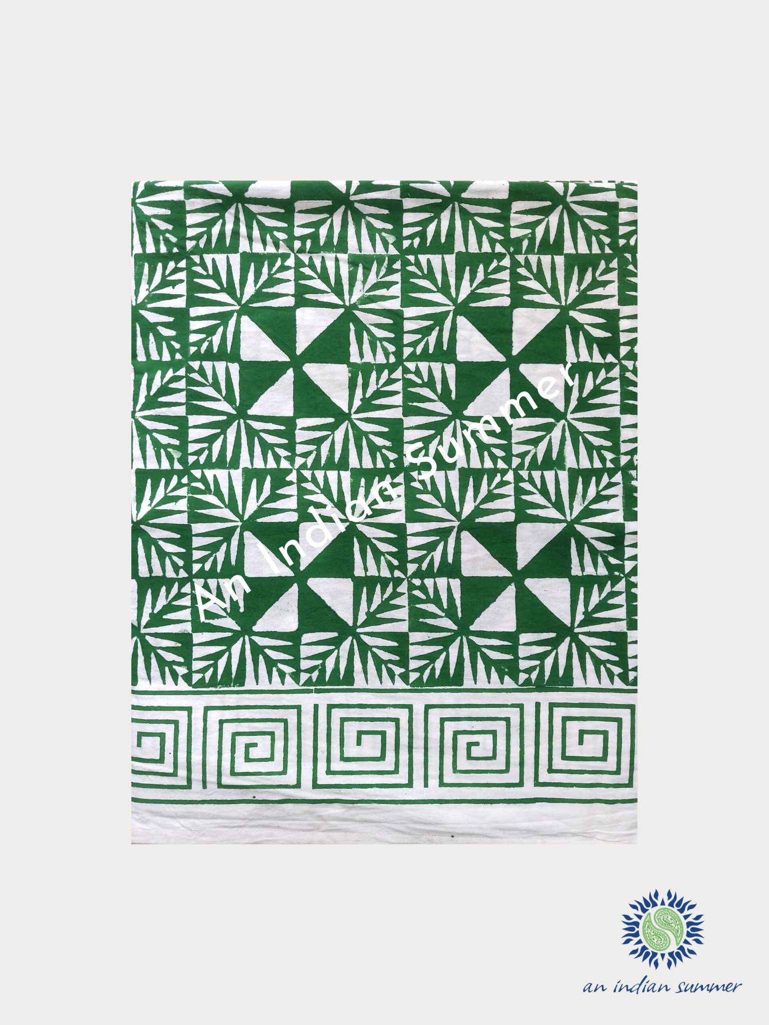 Tablecloth | Geometric | Green | Wood Block Print | Hand Block Printed | Cotton | An Indian Summer | Seasonless Timeless Sustainable Ethical Authentic Artisan Conscious Clothing Lifestyle Brand