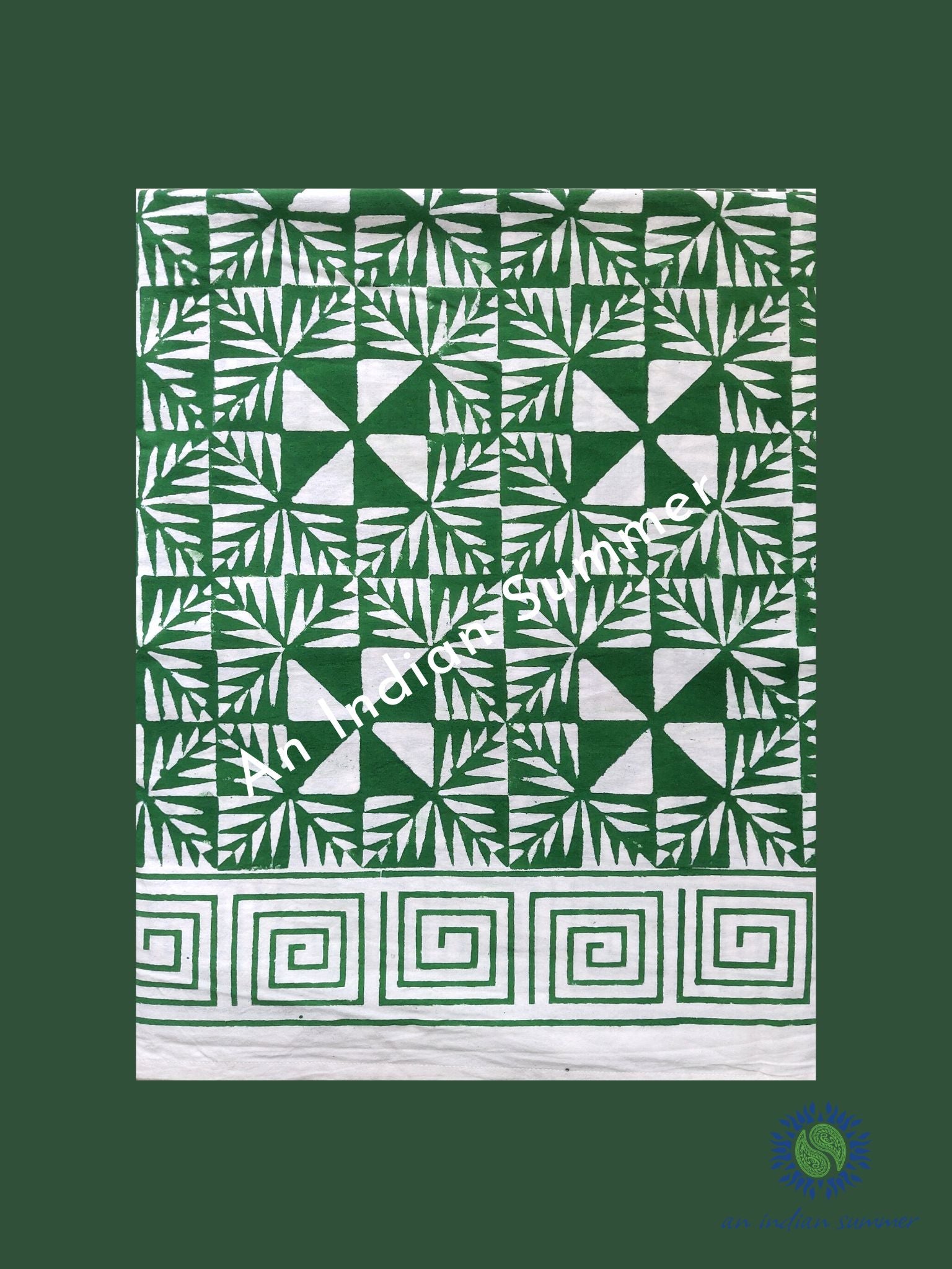 Tablecloth | Geometric | Green | Wood Block Print | Hand Block Printed | Cotton | An Indian Summer | Seasonless Timeless Sustainable Ethical Authentic Artisan Conscious Clothing Lifestyle Brand