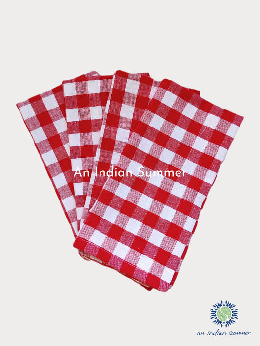 Gingham Napkins Red & White | Yarn Dyed Woven Gingham Checks | Cotton | An Indian Summer | Seasonless Timeless Sustainable Ethical Authentic Artisan Conscious Clothing Lifestyle Brand