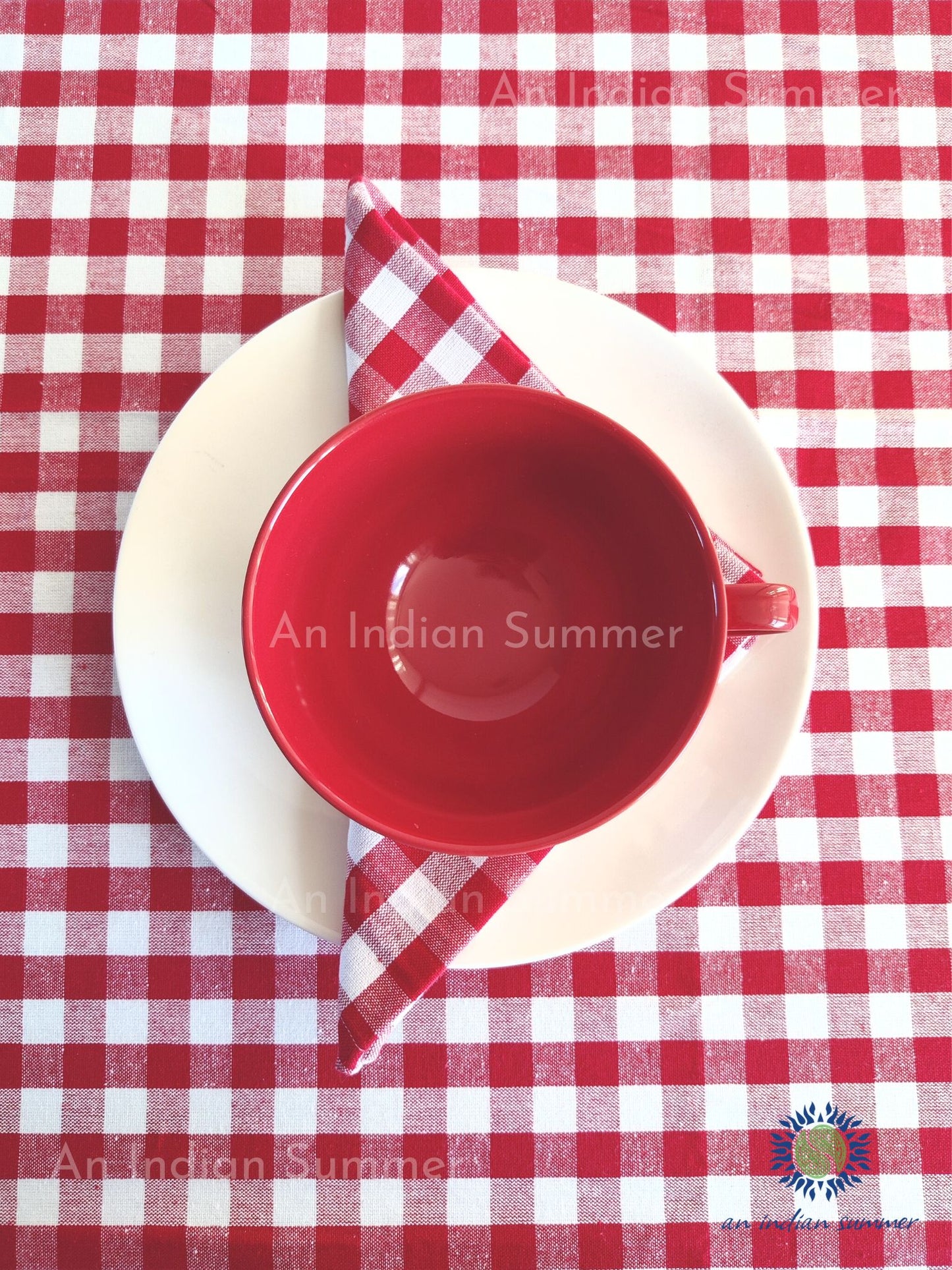 Gingham Tablecloth Red & White | Yarn Dyed Woven Gingham Checks | Cotton | An Indian Summer | Seasonless Timeless Sustainable Ethical Authentic Artisan Conscious Clothing Lifestyle Brand