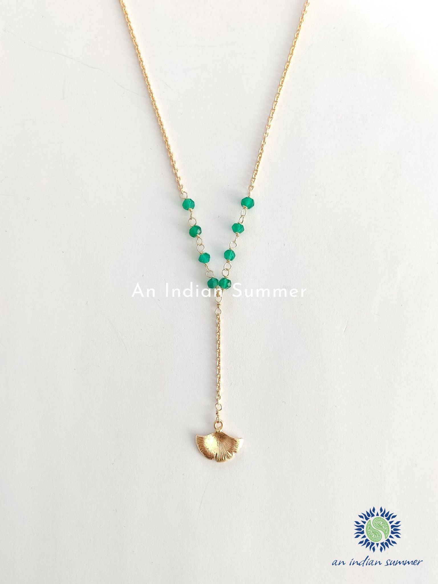 Ginkgo Necklace | Green Onyx | 22 Carat Gold Plated Semi Precious Stones | An Indian Summer | Seasonless Timeless Sustainable Ethical Authentic Artisan Conscious Clothing Lifestyle Brand