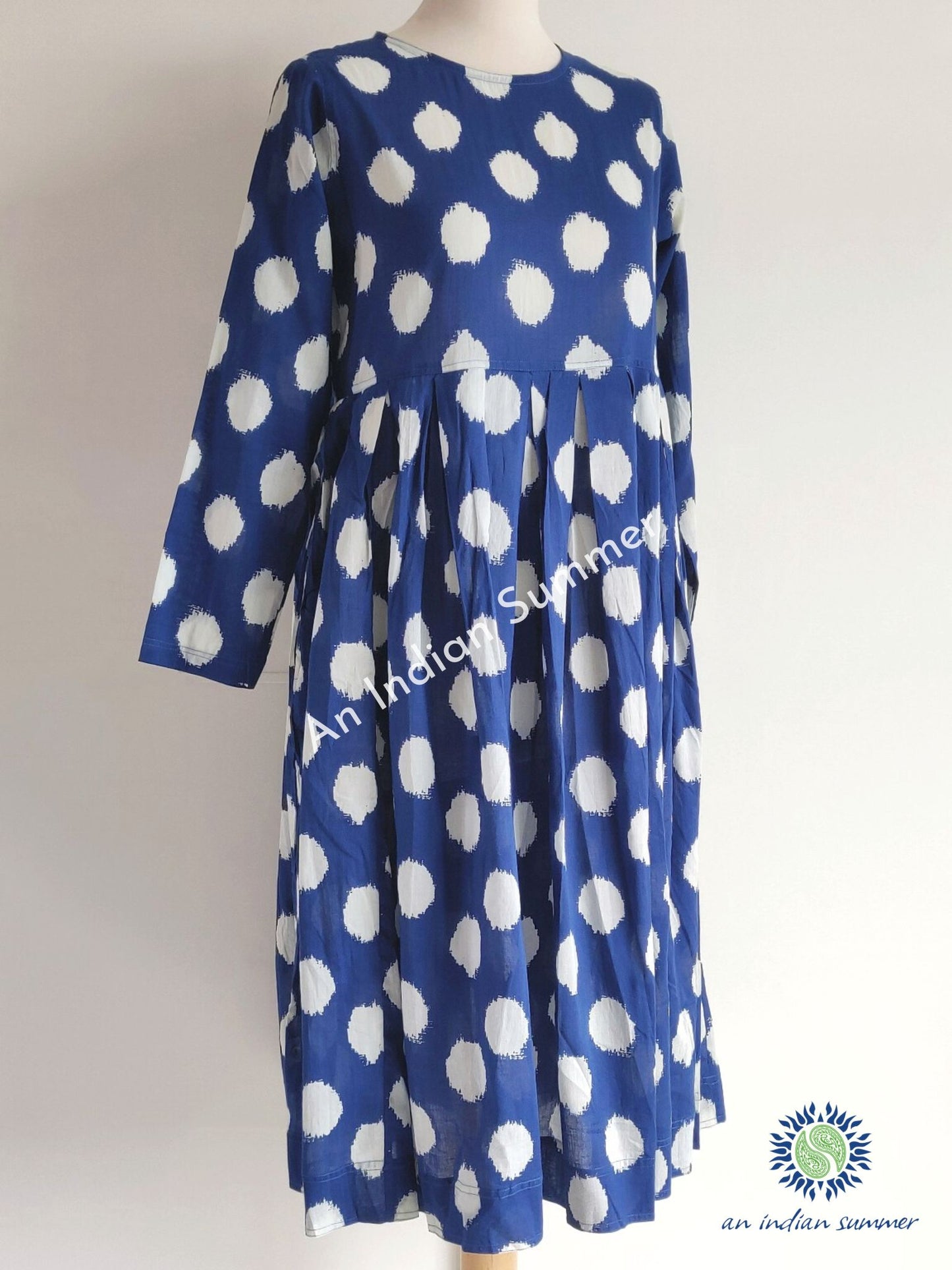Ikat Polka Dot Dress Navy | Hand Block Printed | Soft Cotton Voile | An Indian Summer | Seasonless Timeless Sustainable Ethical Authentic Artisan Conscious Clothing Lifestyle Brand