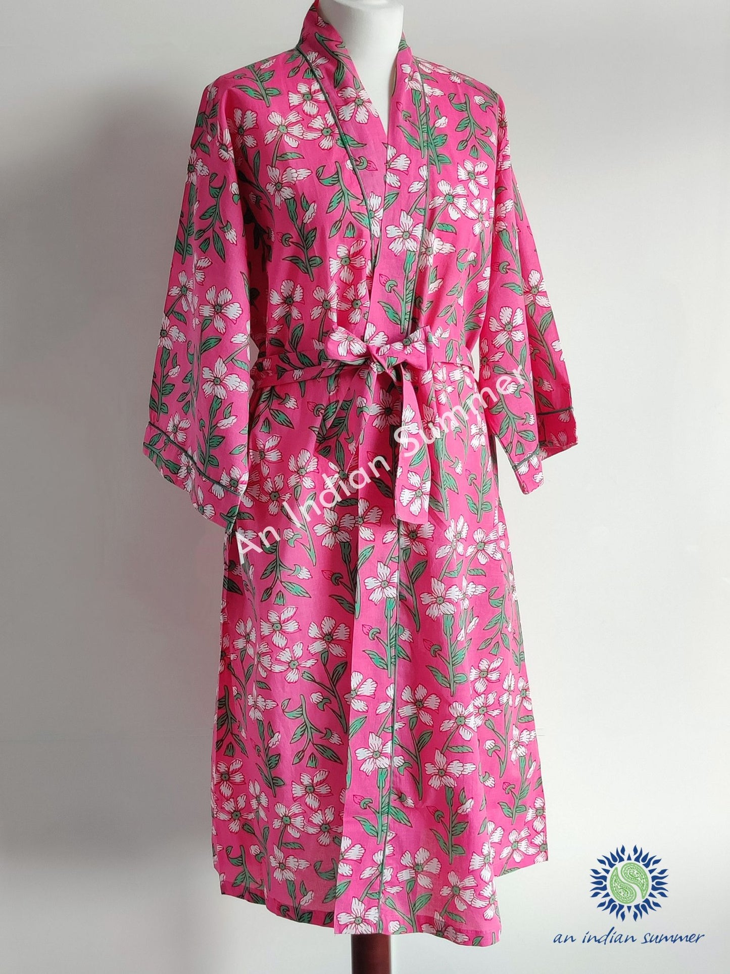 Kimono Robe | Aster | Fuchsia | Hand Printed | Cotton | An Indian Summer | Seasonless Timeless Sustainable Ethical Authentic Artisan Conscious Clothing Lifestyle Brand