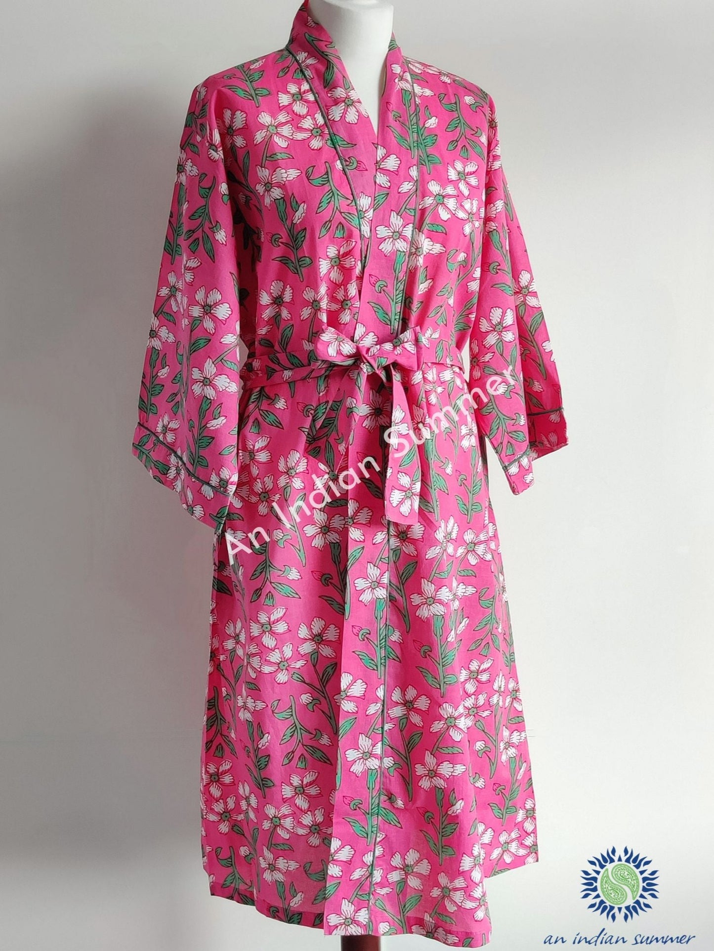 Kimono Robe | Aster | Fuchsia | Hand Printed | Cotton | An Indian Summer | Seasonless Timeless Sustainable Ethical Authentic Artisan Conscious Clothing Lifestyle Brand