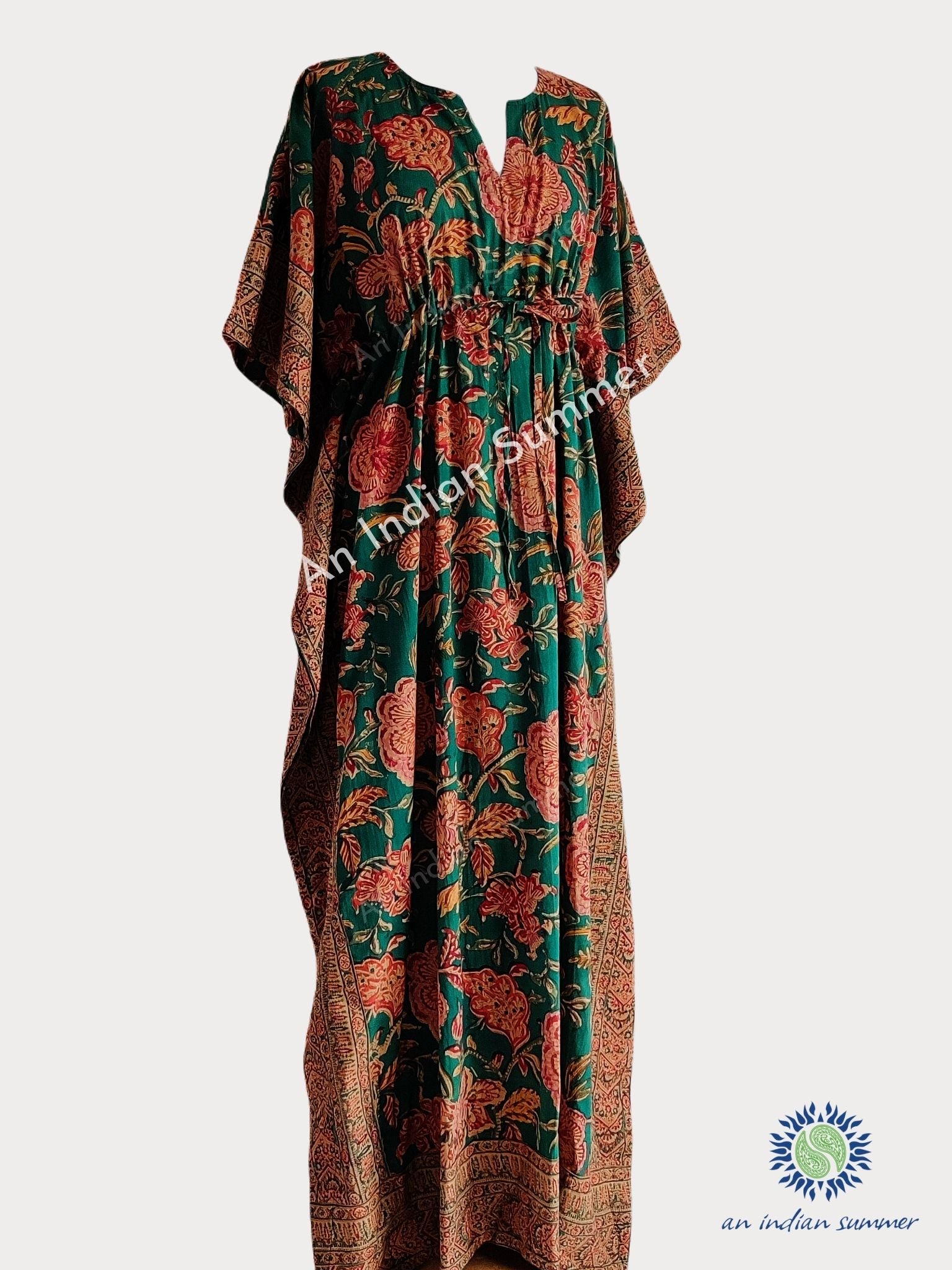Long Kaftan | Tree of Life | Green | Wood Block Print | Hand Block Printed | Cotton | An Indian Summer | Seasonless Timeless Sustainable Ethical Authentic Artisan Conscious Clothing Lifestyle Brand